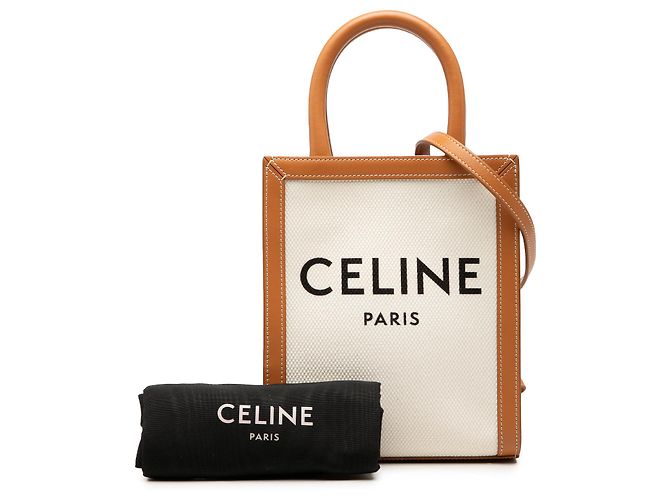 Cabas Céline Celine Tote Verticale Mini in Tela Marrone Beige - vista 8