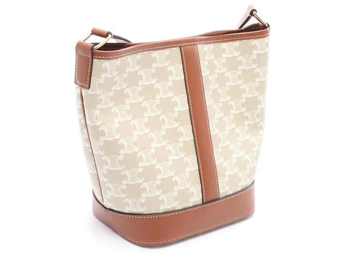 Céline Celine Small Bucket Triomphe Schultertasche Braun Weiß Beige - Ansicht 2