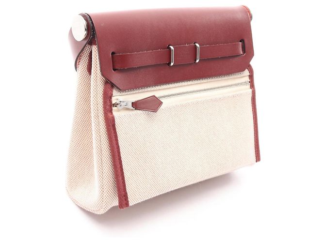 Borsa a tracolla Hermès Herbag Zip Mini Rosso Crudo Bordò - vista 2