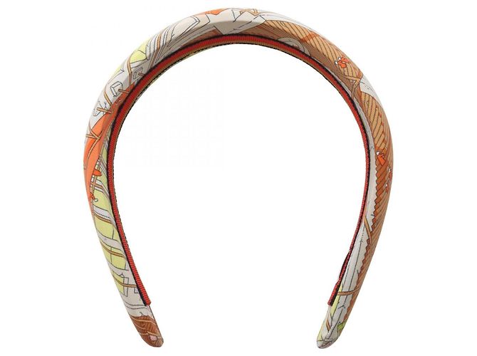 Hermès Foulard per capelli in seta Hermes La Legende Du Cheval Arancione Giallo - vista 2