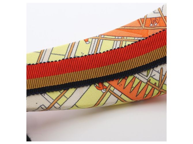 Hermès Foulard per capelli in seta Hermes La Legende Du Cheval Arancione Giallo - vista 5