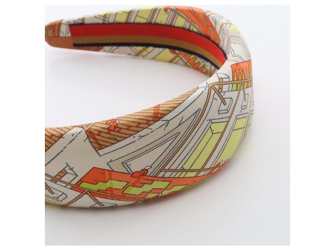 Hermès Foulard per capelli in seta Hermes La Legende Du Cheval Arancione Giallo - vista 6