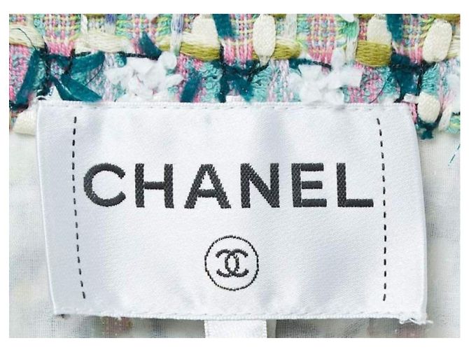 Chanel Multicolor Tweed-Jacke mit Eulen-Knöpfen Pink Weiß Mehrfarben Grün Hellblau Gold hardware - Ansicht 5