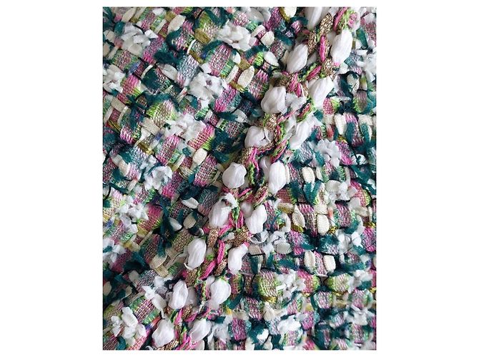 Chanel Multicolor Tweed-Jacke mit Eulen-Knöpfen Pink Weiß Mehrfarben Grün Hellblau Gold hardware - Ansicht 8