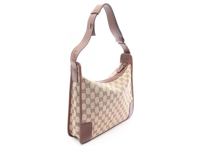 Borsa a tracolla Gucci in tela GG e pelle Marrone Beige - vista 2