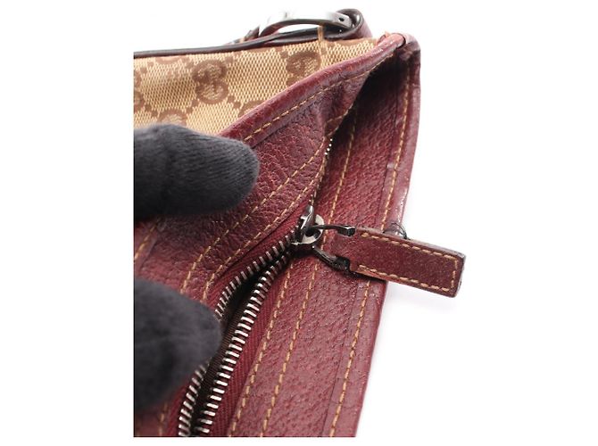 Borsa Gucci beige e rosso scuro in pelle e tela Bordò - vista 12