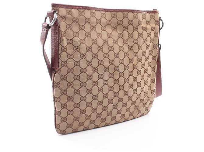 Borsa Gucci beige e rosso scuro in pelle e tela Bordò - vista 2