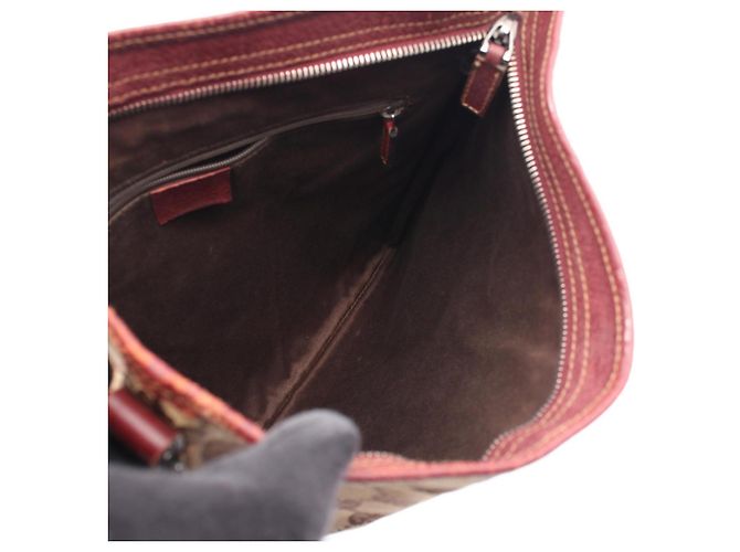 Borsa Gucci beige e rosso scuro in pelle e tela Bordò - vista 3
