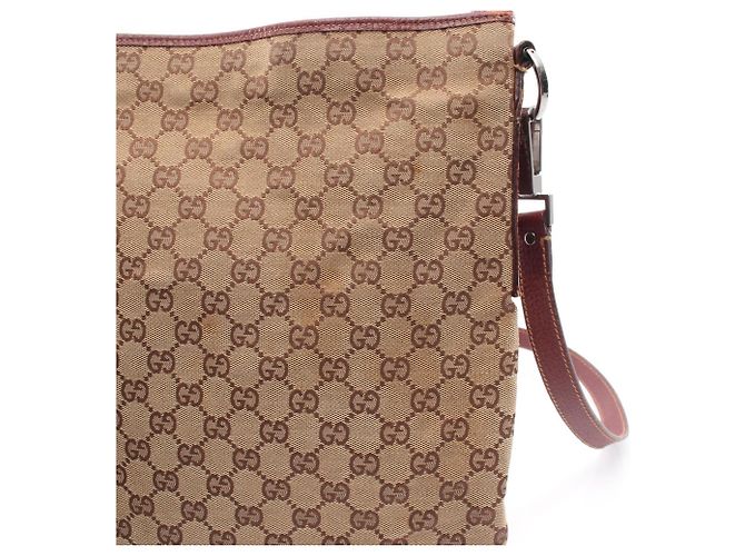 Borsa Gucci beige e rosso scuro in pelle e tela Bordò - vista 5