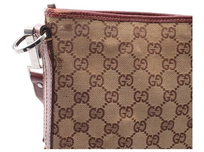 Borsa Gucci beige e rosso scuro in pelle e tela Bordò - vista 6