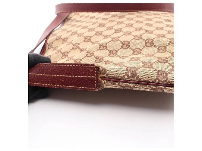 Borsa Gucci beige e rosso scuro in pelle e tela Bordò - vista 8