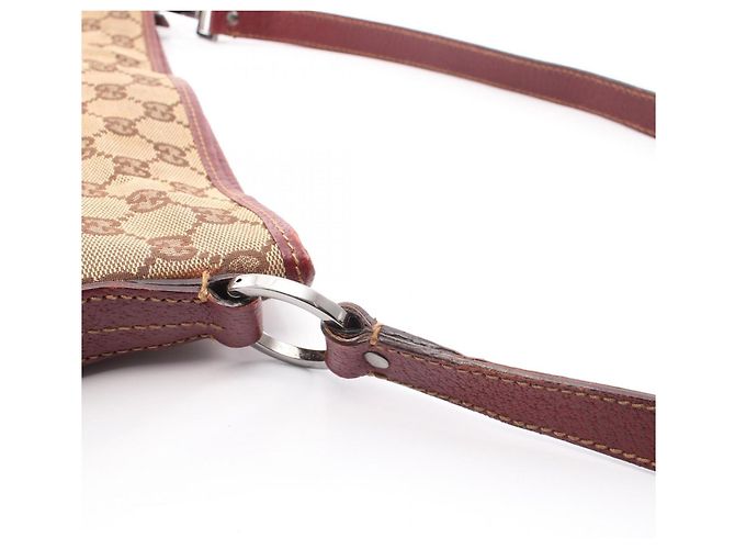Borsa Gucci beige e rosso scuro in pelle e tela Bordò - vista 9