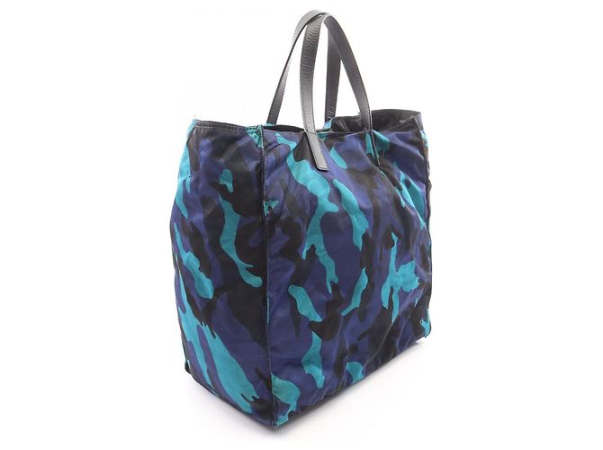 Borsa Tote 2-Way Prada Triangle Logo Camouflage Nero Blu Multicolore - vista 2