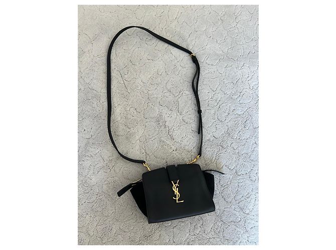 Borsa a tracolla Saint Laurent in pelle nera e scamosciato Nero - vista 14