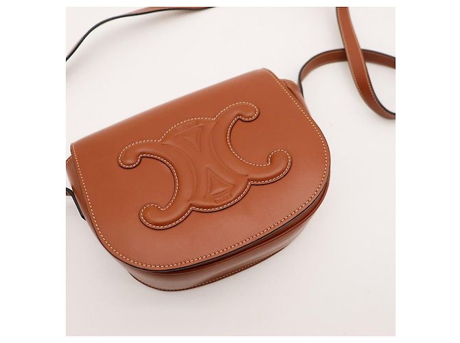 Céline Celine Triomphe Borsa a tracolla in pelle Tan Marrone - vista 6