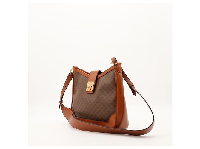 Céline Celine Borsa a tracolla Triomphe in tela e pelle Marrone Monogramma - vista 2