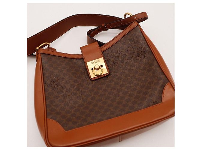 Céline Celine Borsa a tracolla Triomphe in tela e pelle Marrone Monogramma - vista 6