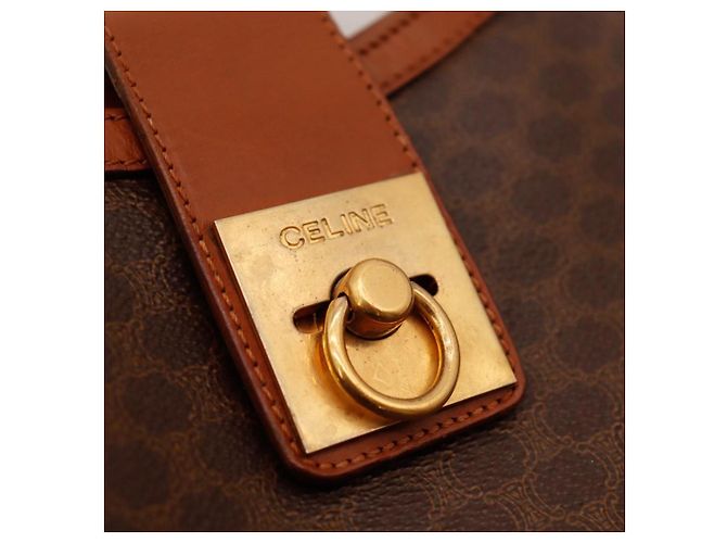 Céline Celine Borsa a tracolla Triomphe in tela e pelle Marrone Monogramma - vista 7