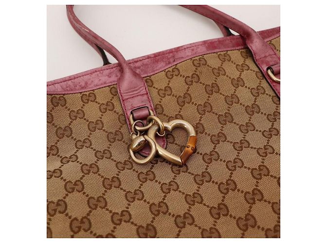 Gucci Borsa Tote Monogram Canvas con Charm a Cuore Marrone Rosa - vista 6