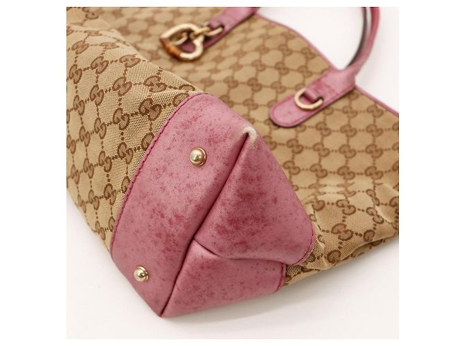 Gucci Borsa Tote Monogram Canvas con Charm a Cuore Marrone Rosa - vista 9