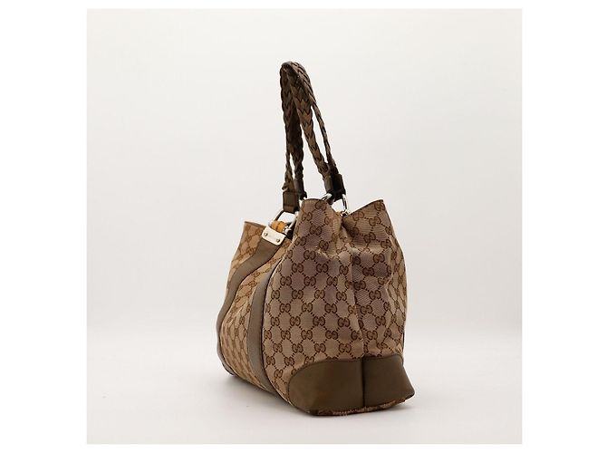 Gucci Borsa Shopper Monogram Canvas Bamboo Marrone - vista 2
