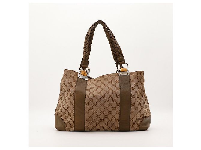 Gucci Borsa Shopper Monogram Canvas Bamboo Marrone - vista 3