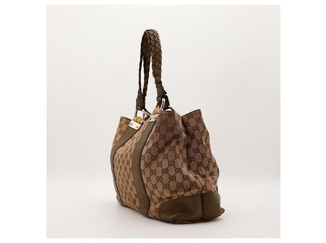 Gucci Borsa Shopper Monogram Canvas Bamboo Marrone - vista 4