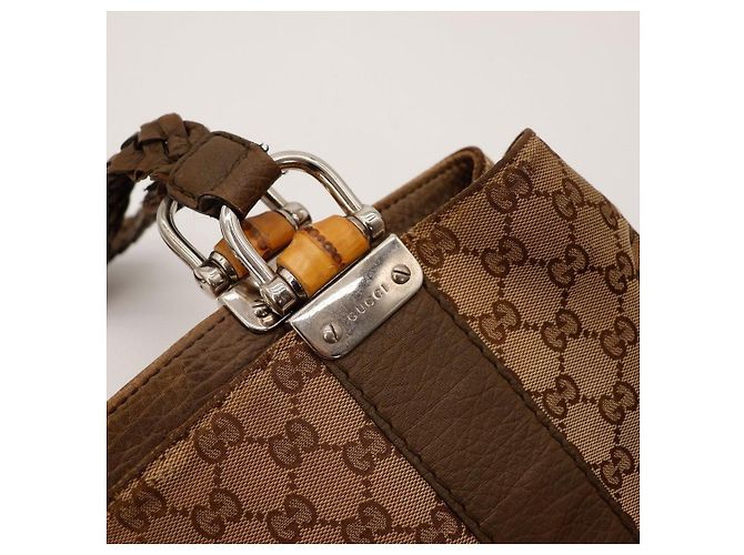 Gucci Borsa Shopper Monogram Canvas Bamboo Marrone - vista 6