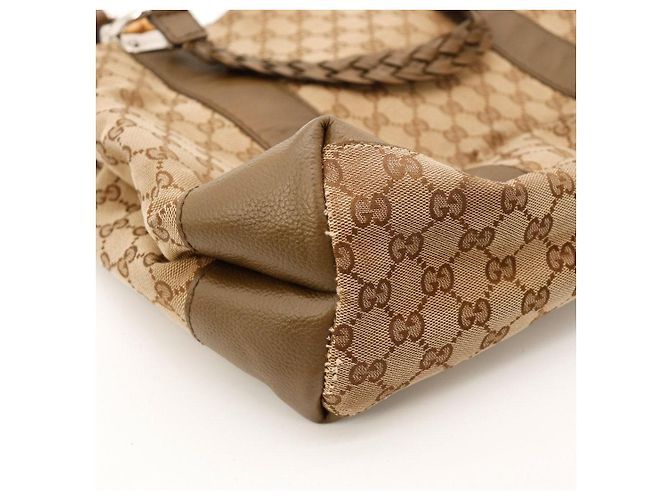 Gucci Borsa Shopper Monogram Canvas Bamboo Marrone - vista 8