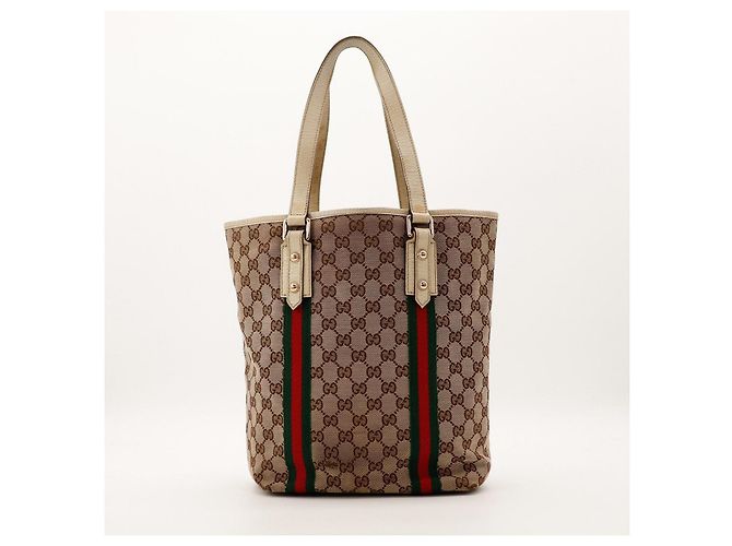 Gucci Sac Cabas GG Supreme avec Bande Web Marron Rouge Vert - vue 3
