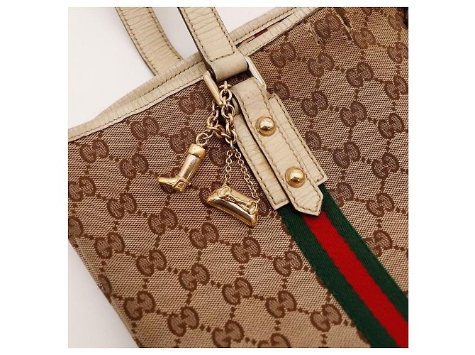 Gucci Sac Cabas GG Supreme avec Bande Web Marron Rouge Vert - vue 6