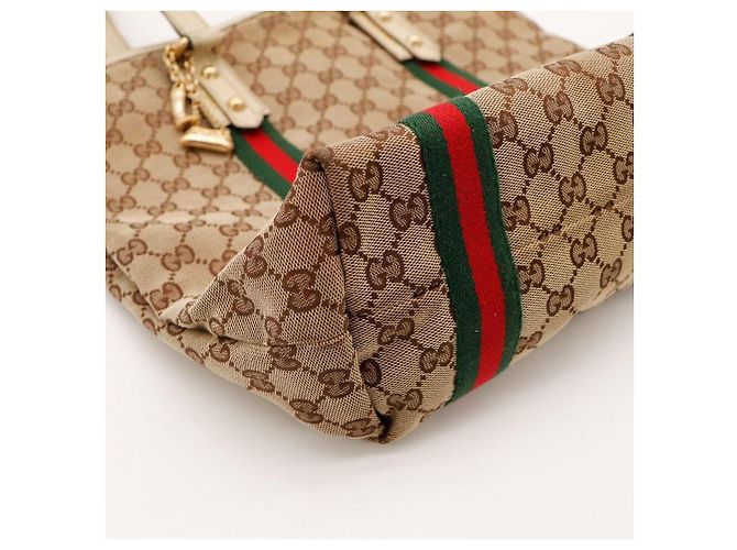 Gucci Sac Cabas GG Supreme avec Bande Web Marron Rouge Vert - vue 9