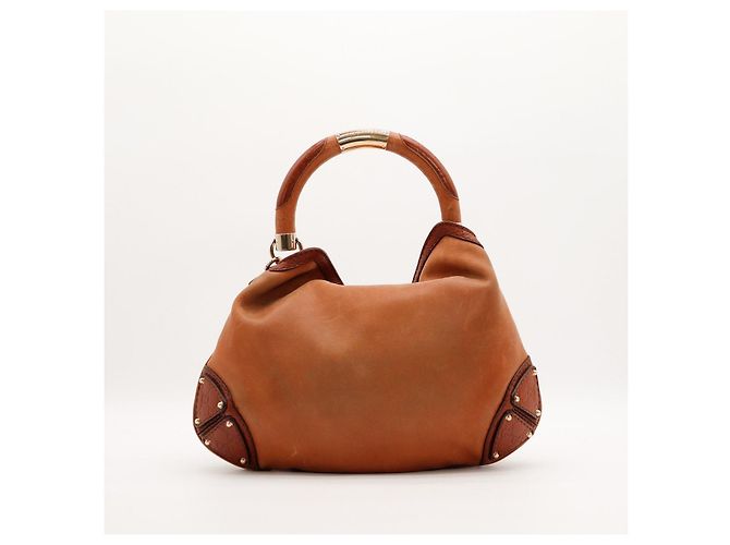 Gucci Bolsa Hobo em couro marrom com detalhes em bambu - vista 3