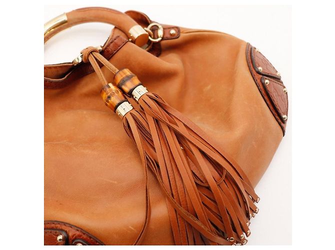 Gucci Bolsa Hobo em couro marrom com detalhes em bambu - vista 6