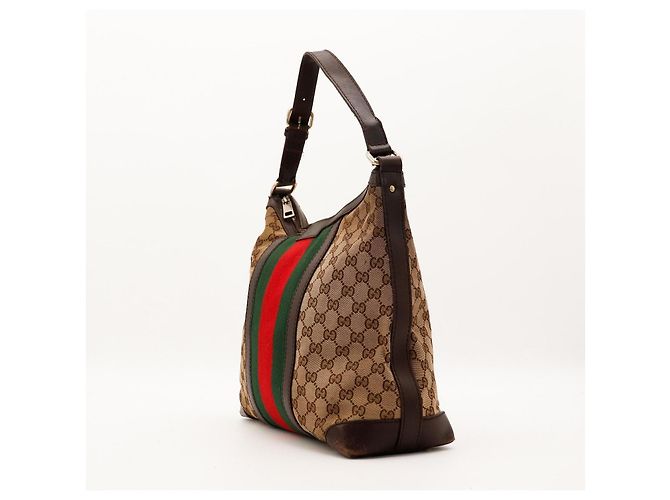 Gucci Borsa Hobo in tela GG Supreme con striscia Web Marrone Rosso Beige Verde - vista 2
