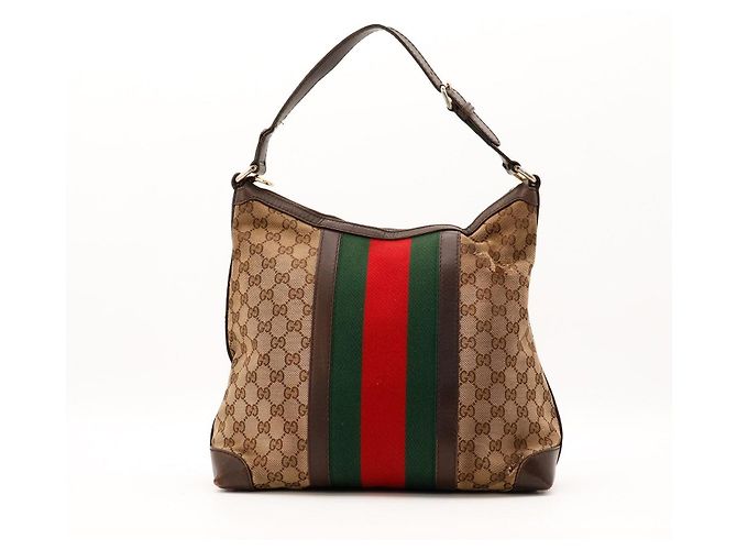 Gucci Borsa Hobo in tela GG Supreme con striscia Web Marrone Rosso Beige Verde - vista 3