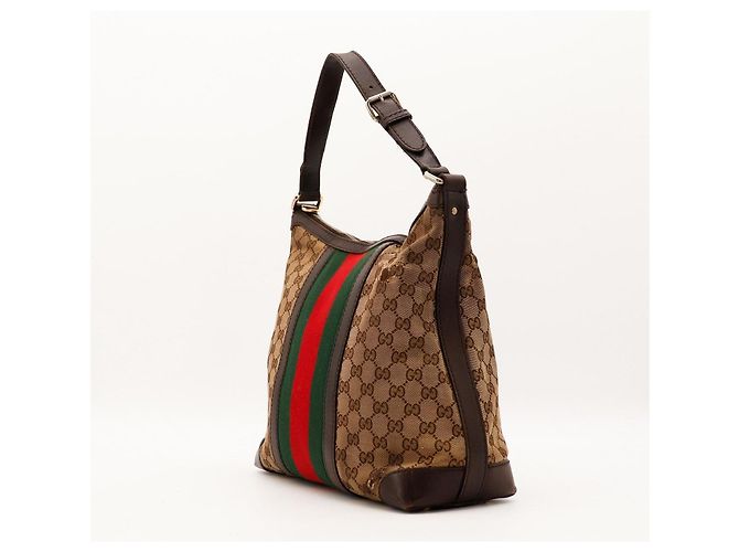 Gucci Borsa Hobo in tela GG Supreme con striscia Web Marrone Rosso Beige Verde - vista 4