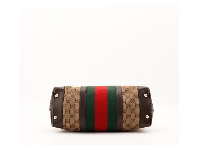 Gucci Borsa Hobo in tela GG Supreme con striscia Web Marrone Rosso Beige Verde - vista 5