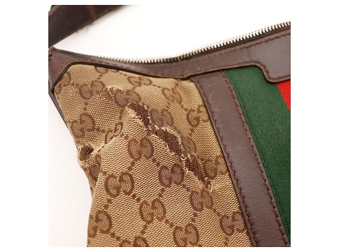 Gucci Borsa Hobo in tela GG Supreme con striscia Web Marrone Rosso Beige Verde - vista 7