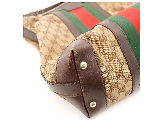 Gucci Borsa Hobo in tela GG Supreme con striscia Web Marrone Rosso Beige Verde - vista 9