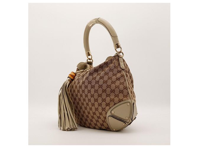 Bolsa hobo Gucci GG Monogram Canvas Bamboo Tassel Marrom Bege - vista 2