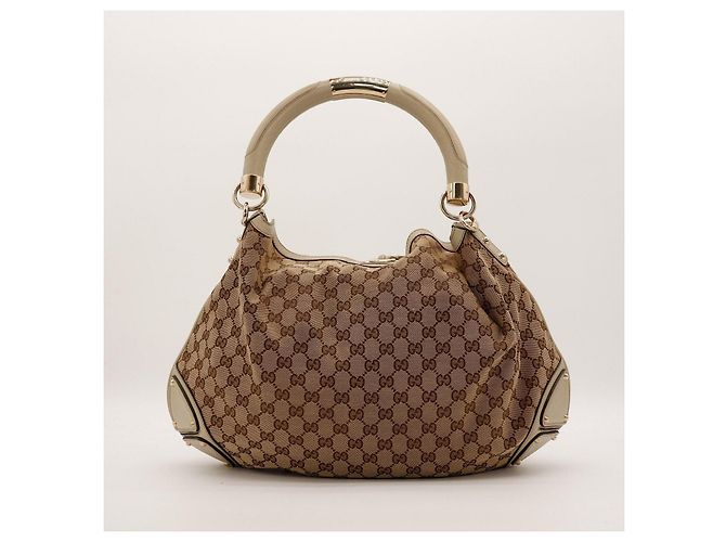 Bolsa hobo Gucci GG Monogram Canvas Bamboo Tassel Marrom Bege - vista 3