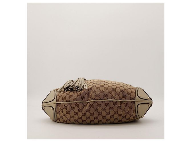 Bolsa hobo Gucci GG Monogram Canvas Bamboo Tassel Marrom Bege - vista 5