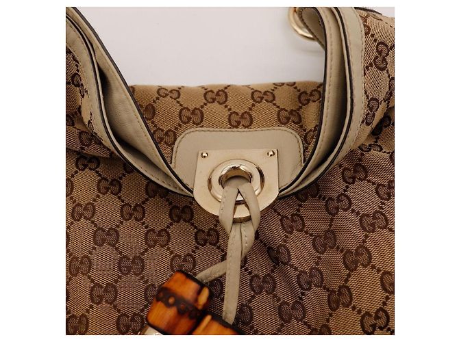 Bolsa hobo Gucci GG Monogram Canvas Bamboo Tassel Marrom Bege - vista 8