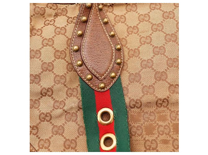 Gucci Borsa Hobo in tela monogramma GG con borchie Marrone - vista 10