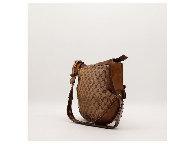 Gucci Borsa Hobo in tela monogramma GG con borchie Marrone - vista 2