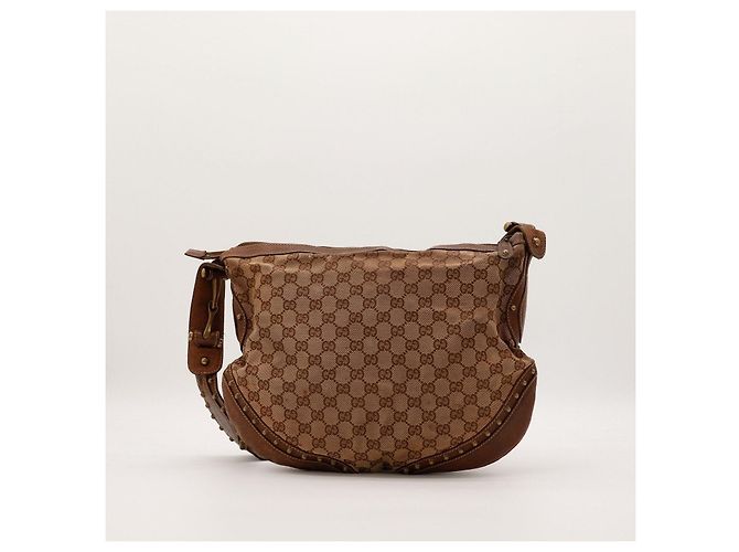 Gucci Borsa Hobo in tela monogramma GG con borchie Marrone - vista 3