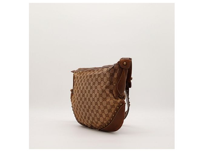 Gucci Borsa Hobo in tela monogramma GG con borchie Marrone - vista 4