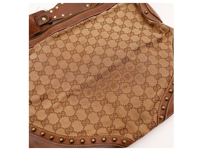 Gucci Borsa Hobo in tela monogramma GG con borchie Marrone - vista 6