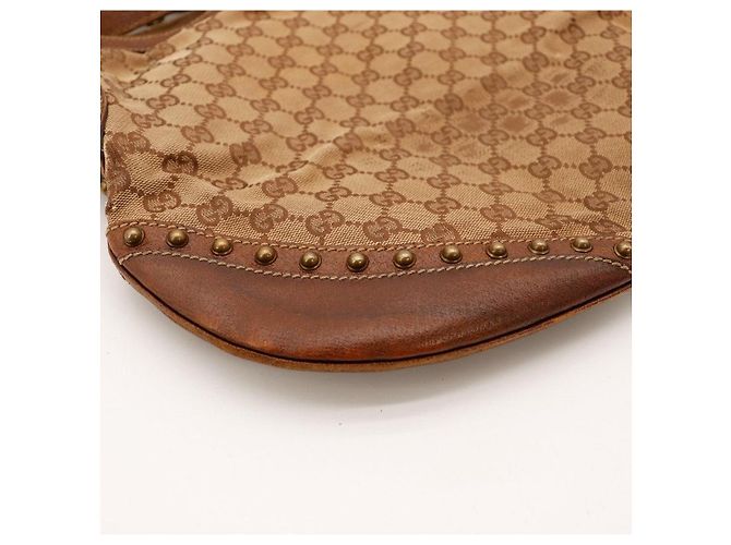 Gucci Borsa Hobo in tela monogramma GG con borchie Marrone - vista 8